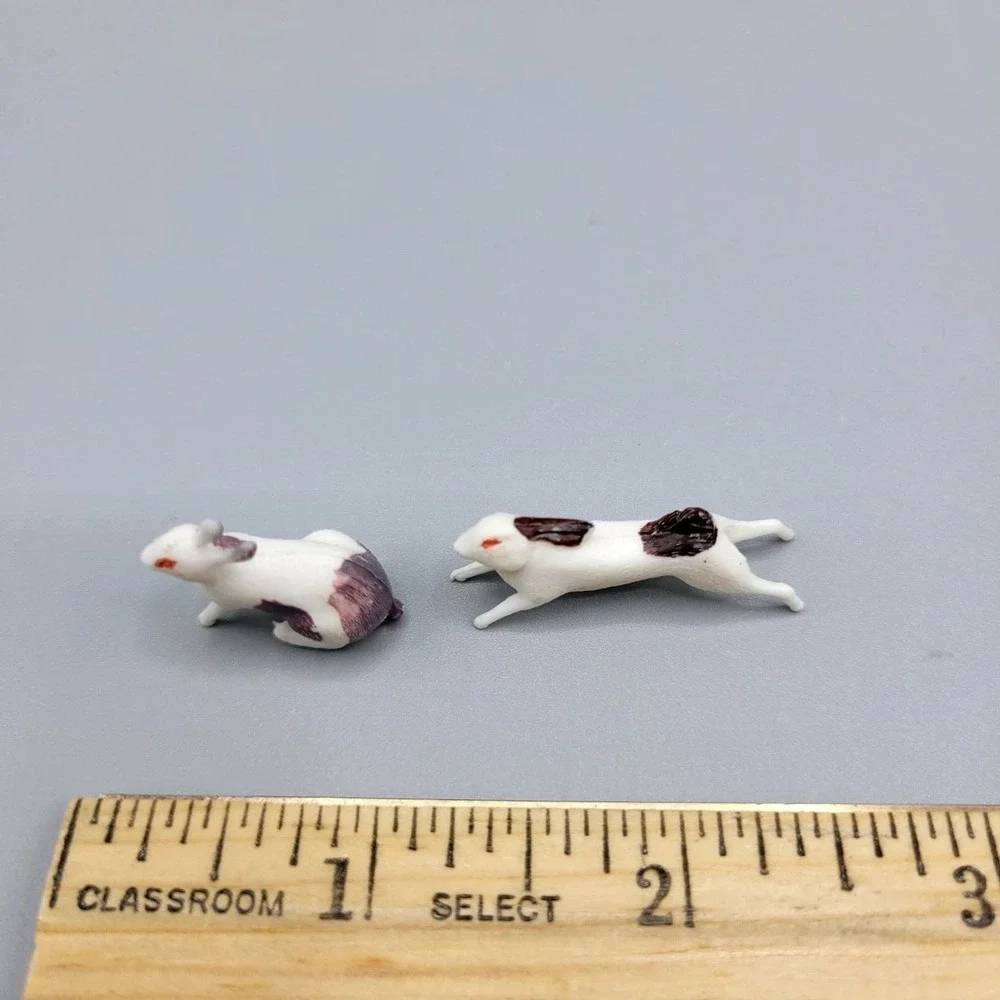 Vintage Miniature Plastic Rabbit Figurines Set Under 1 inch Very Small!